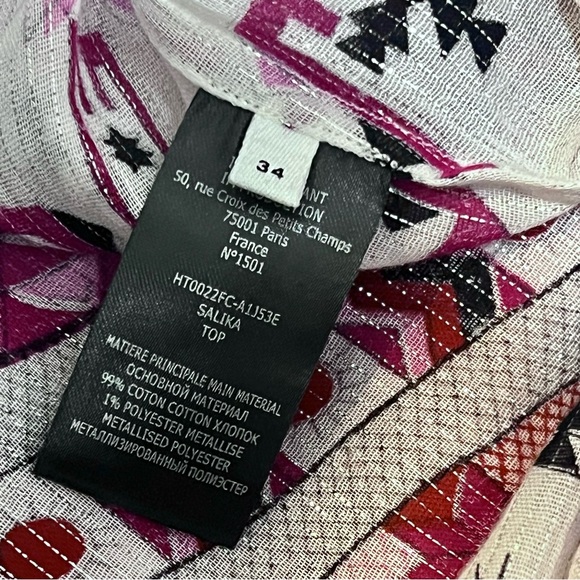 NEW Isabel Marant Salika Printed Cotton Blouse White/Pink/Silver S/S 23 Size 2 - Picture 10 of 12